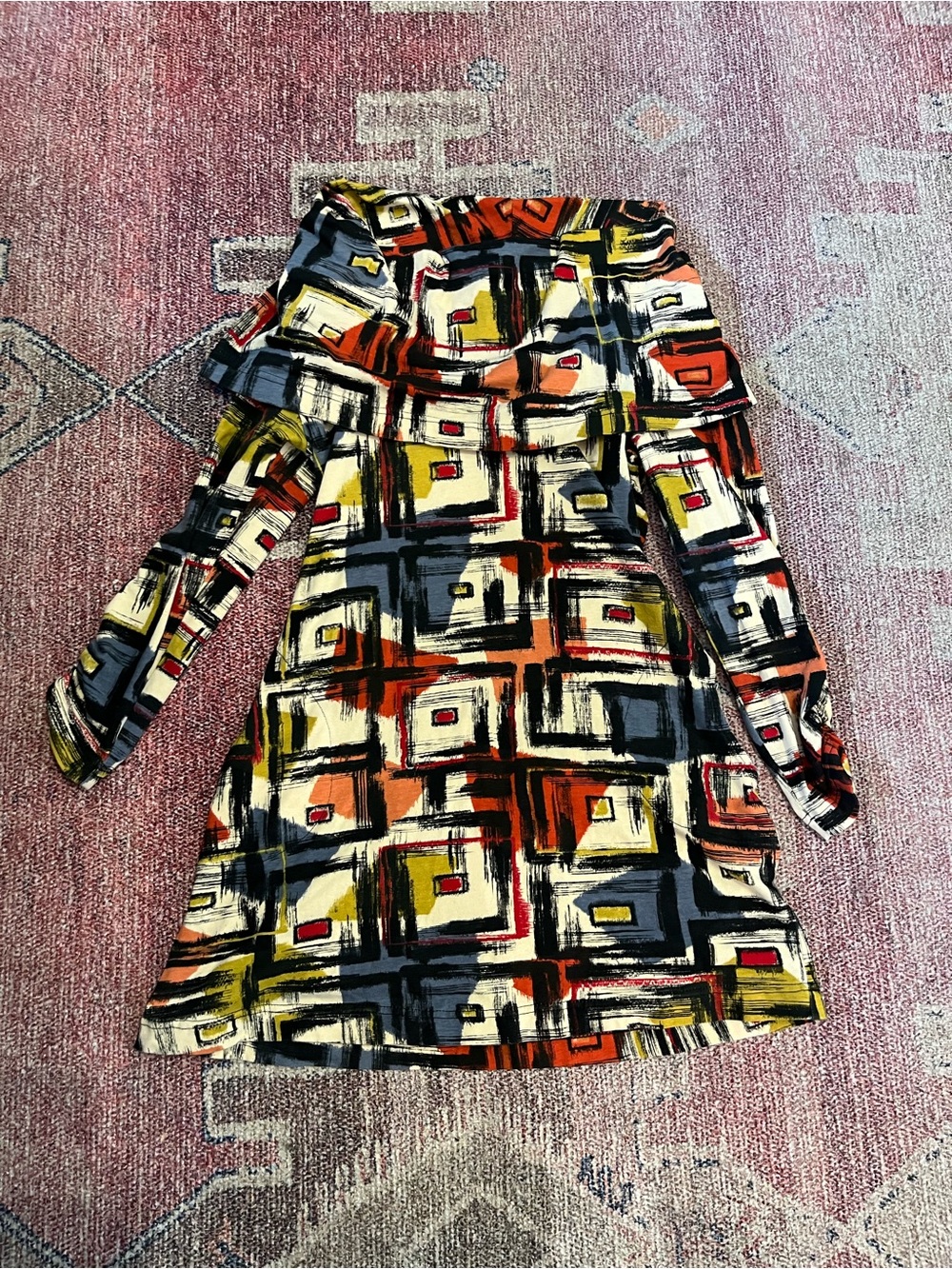Effie’s Heart abstract geometric cowl neck  stretch retro mini dress sm